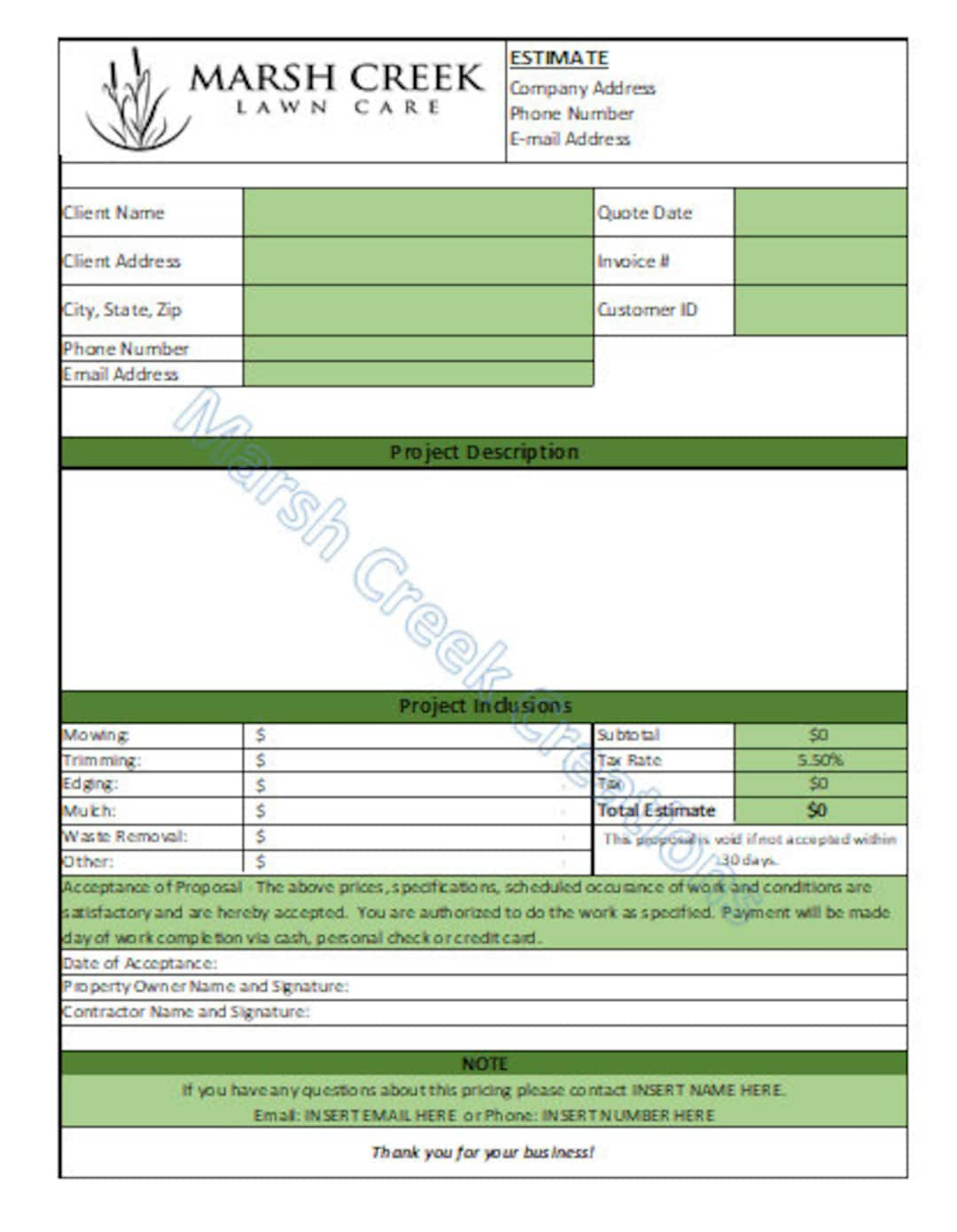 sample lawn care estimate template