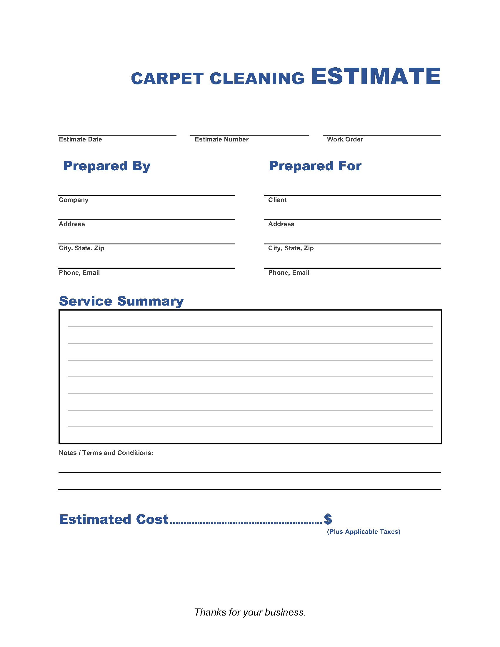 sample cleaning estimate template