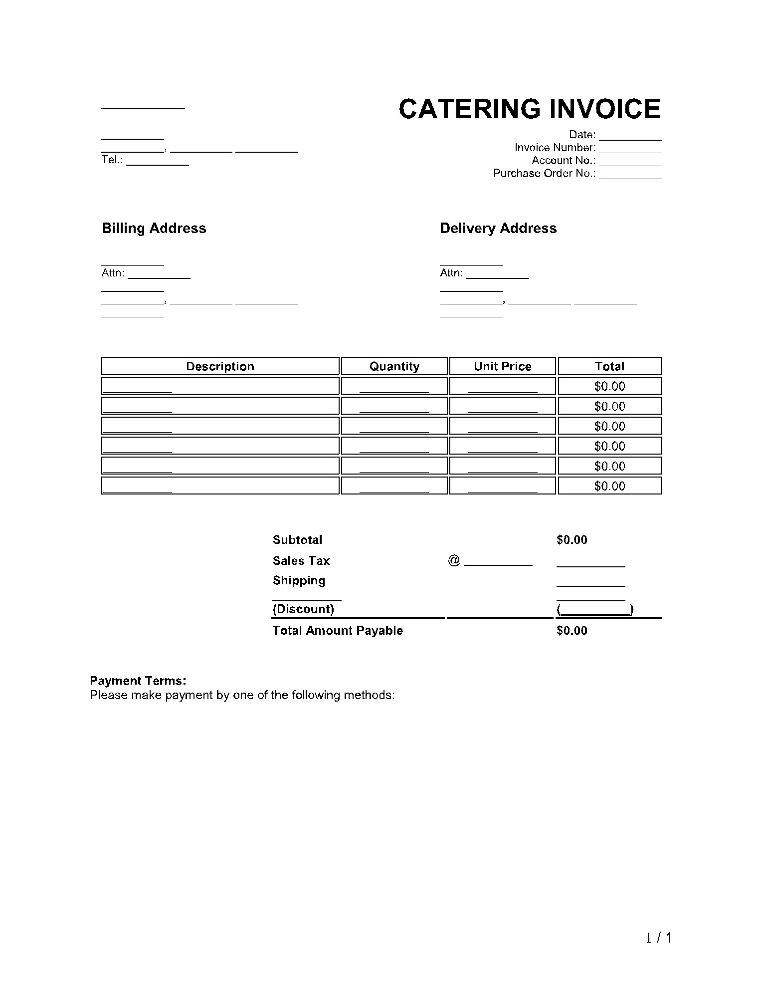 sample catering service invoice template