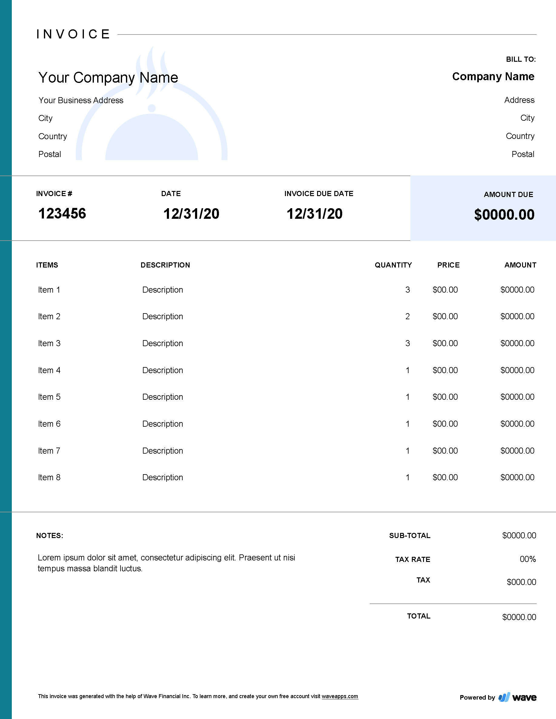 sample catering service invoice template