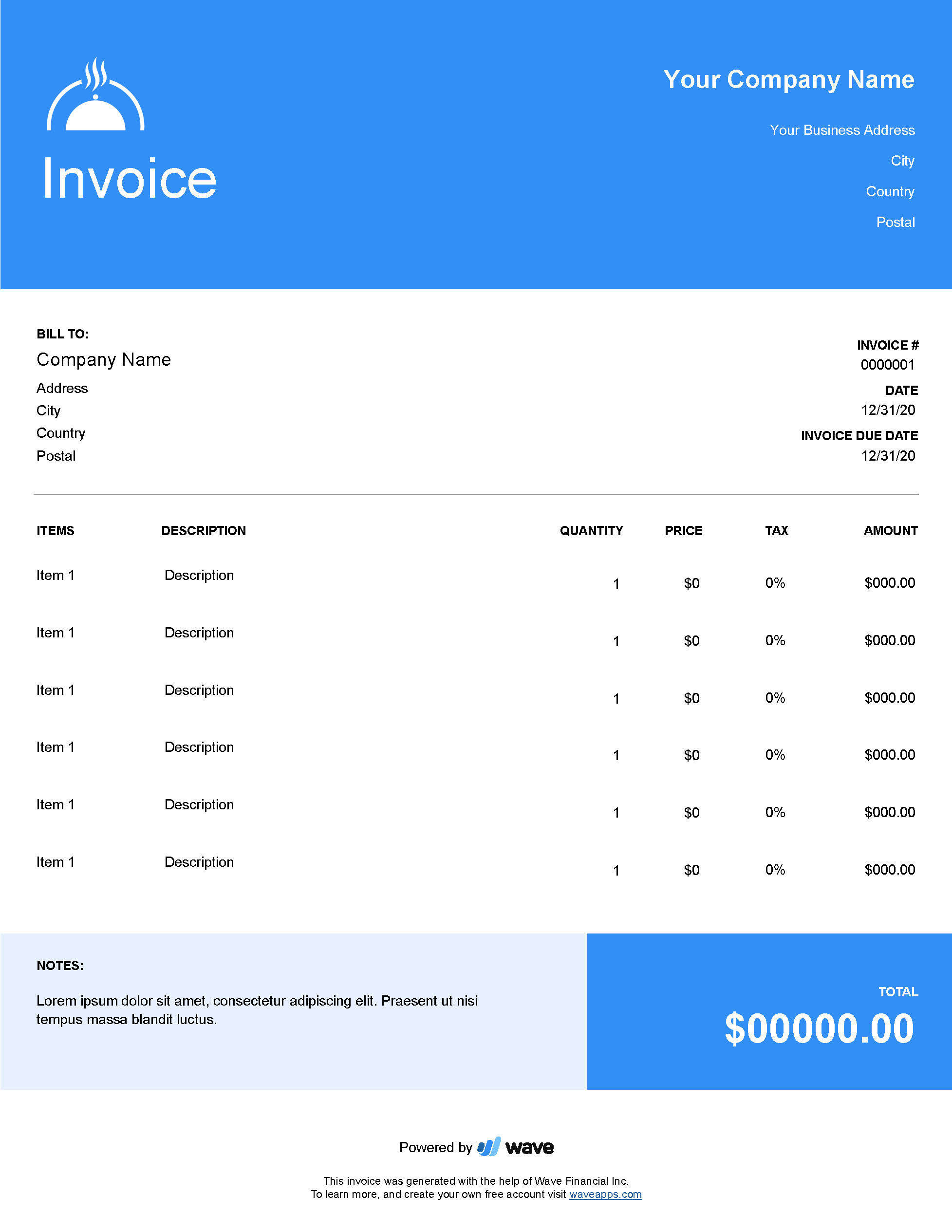 sample catering service invoice template