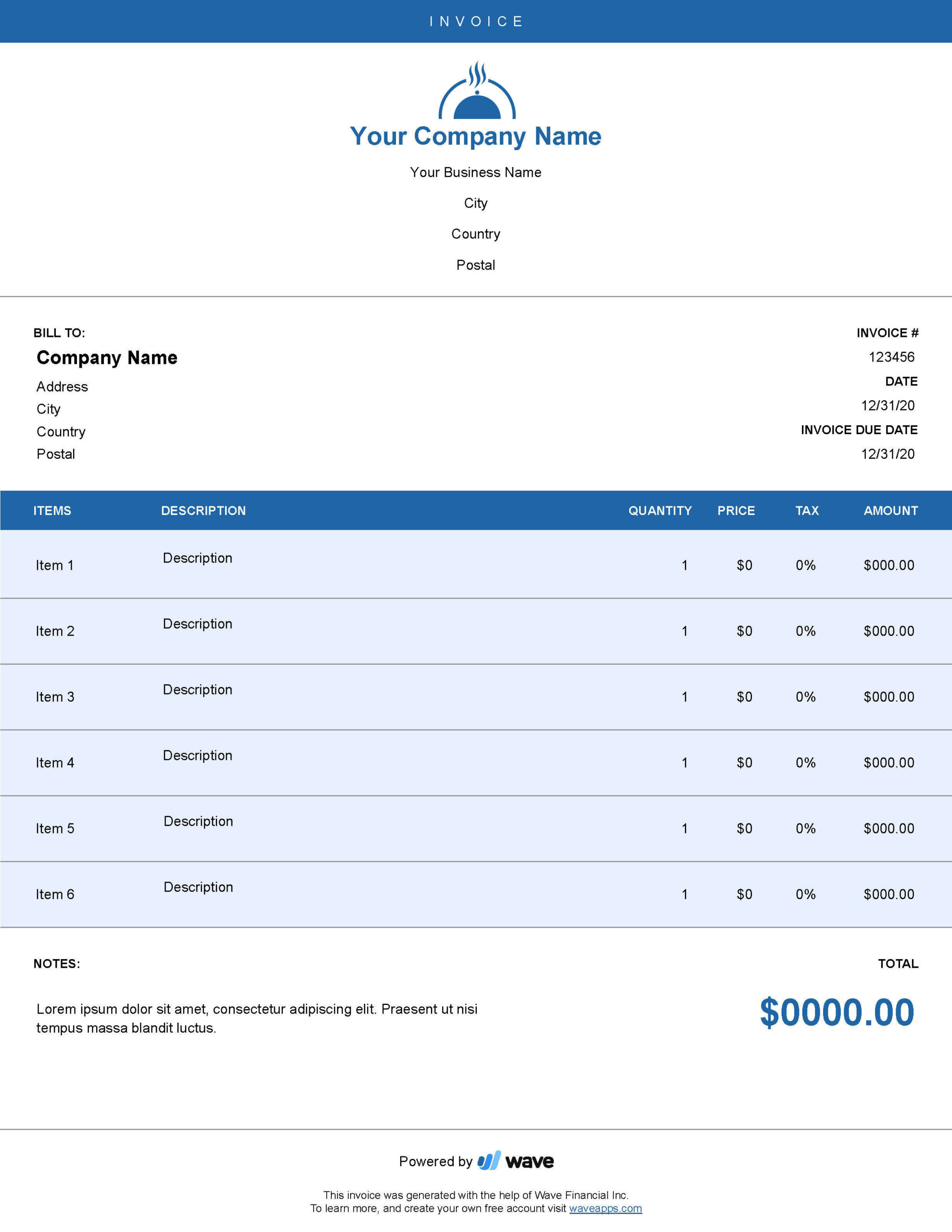 sample catering service invoice template