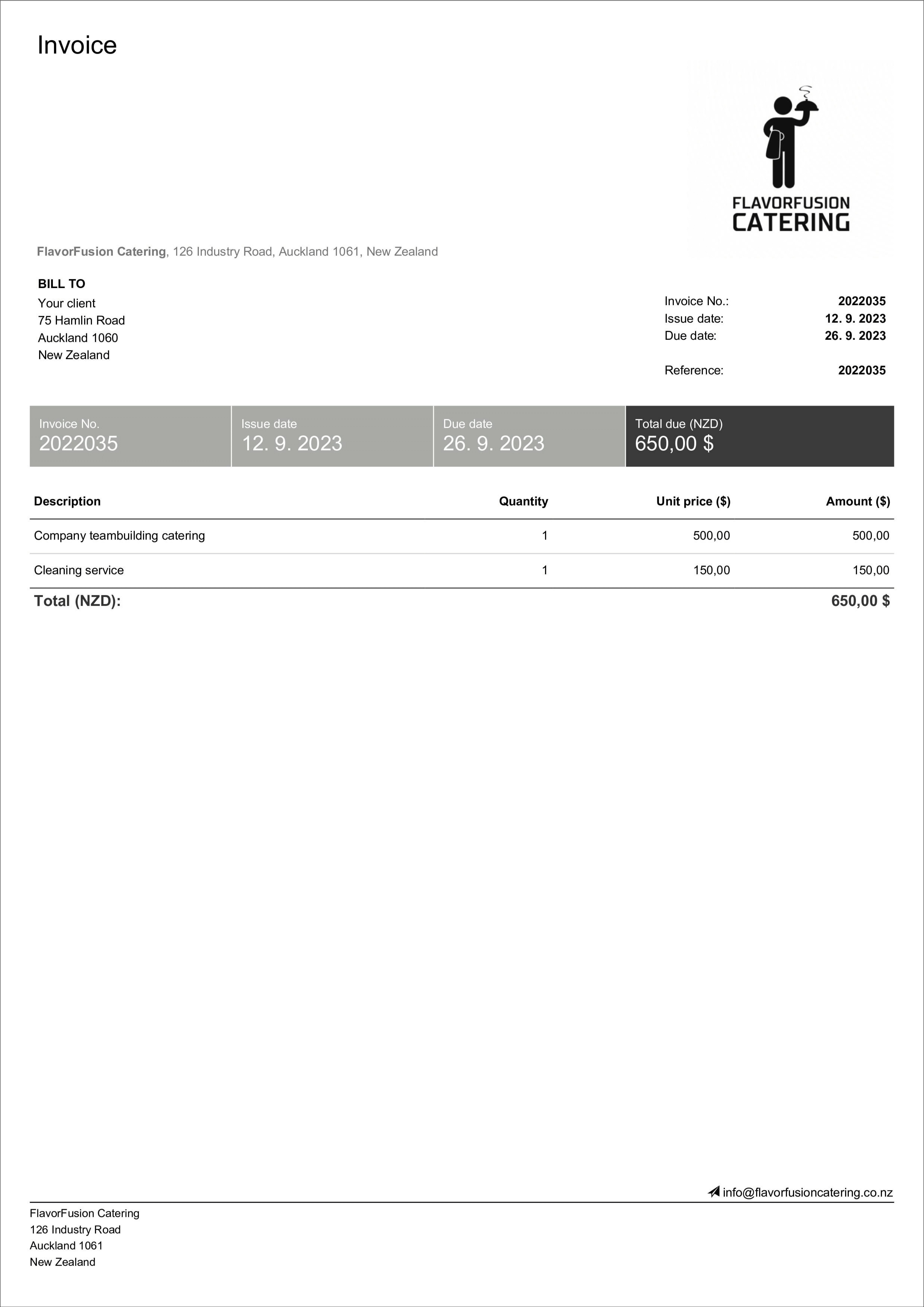 sample catering service invoice template