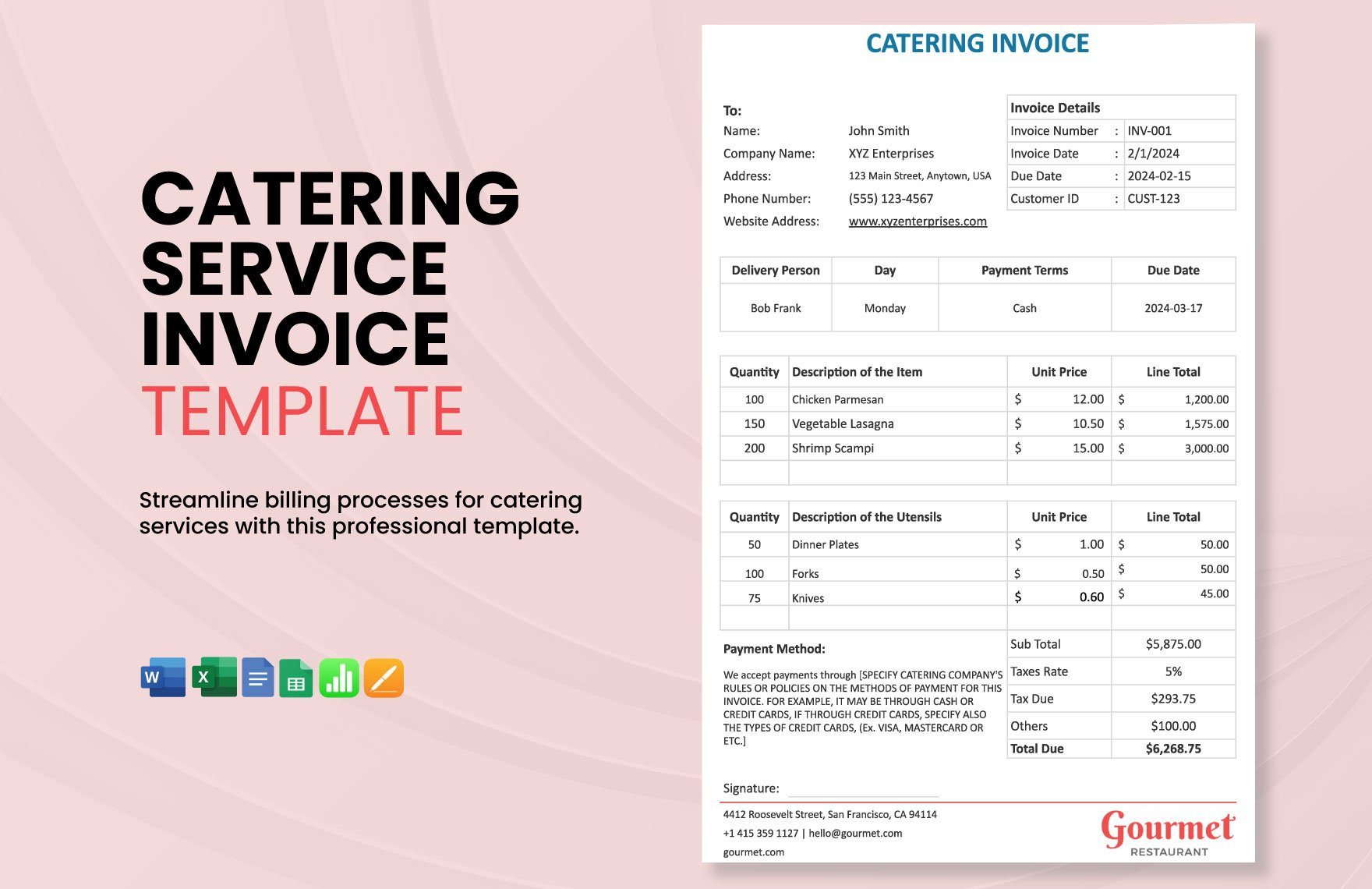 sample catering service invoice template