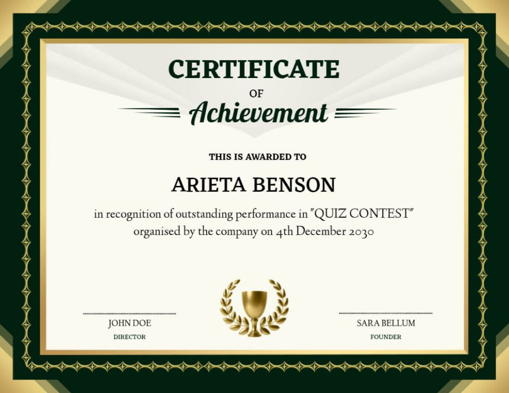 sample achievement certificate template