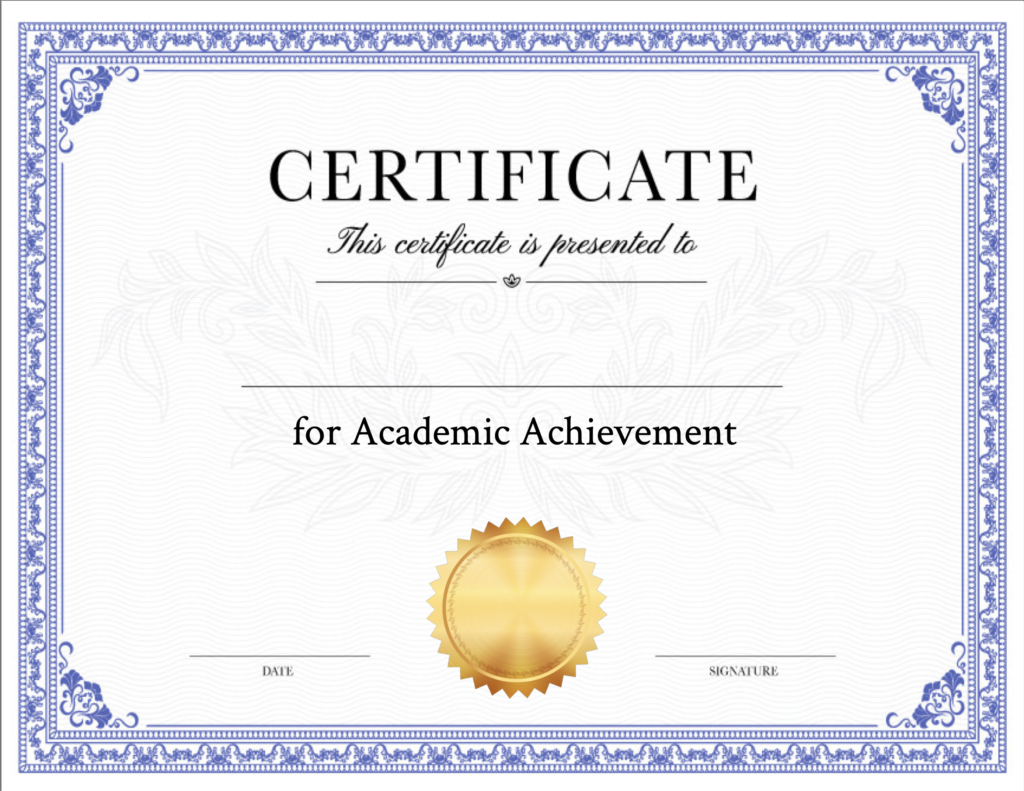 sample achievement certificate template