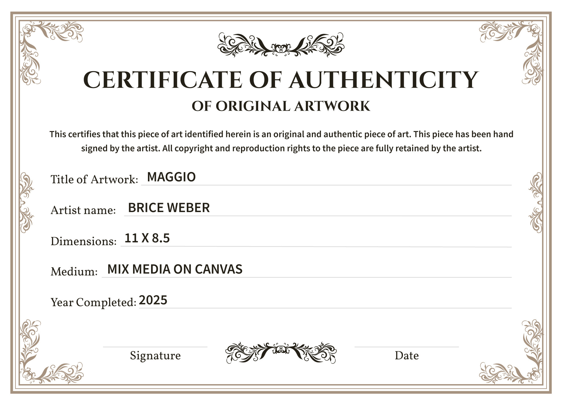 sample authenticity certificate template