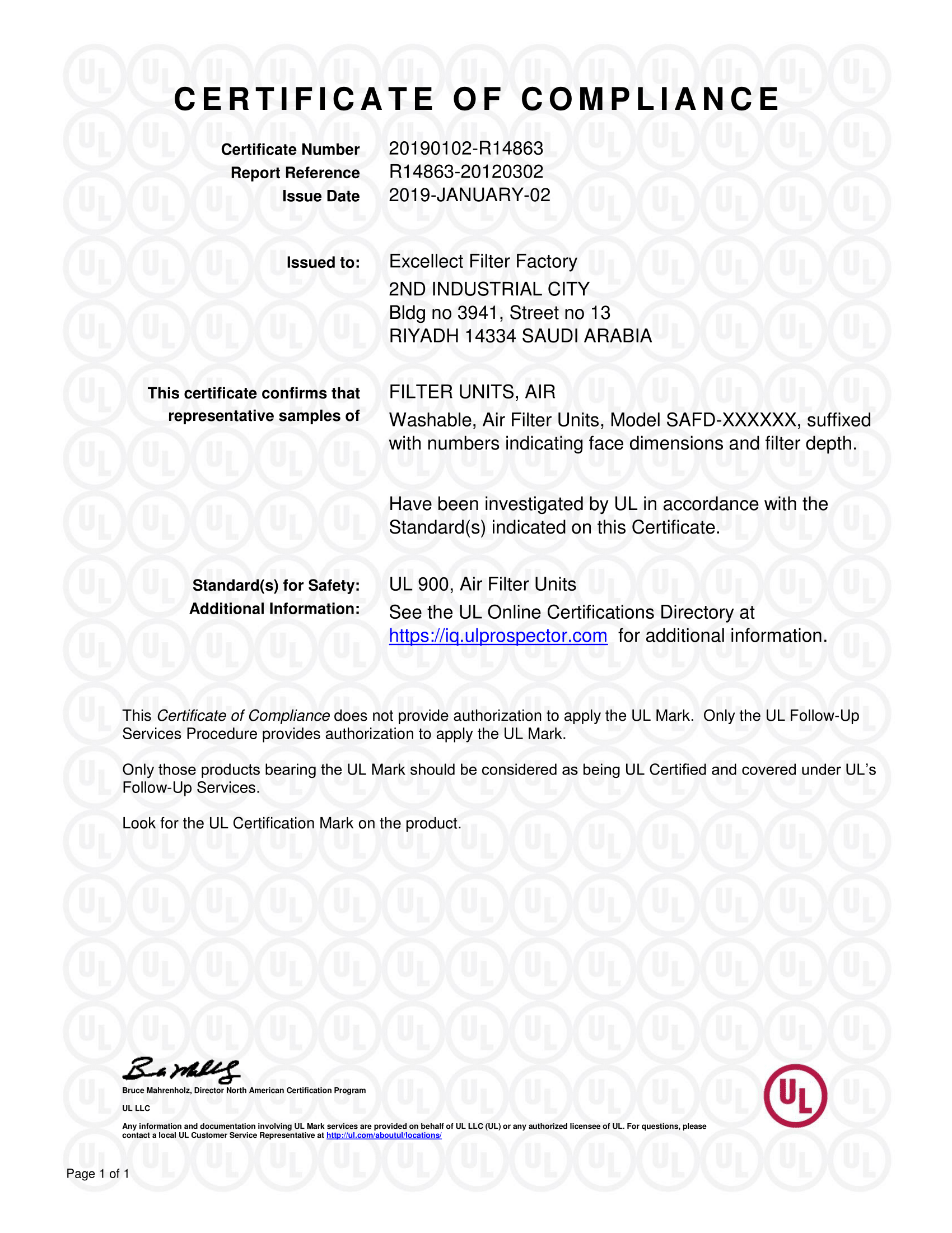 sample Compliance Certificate template