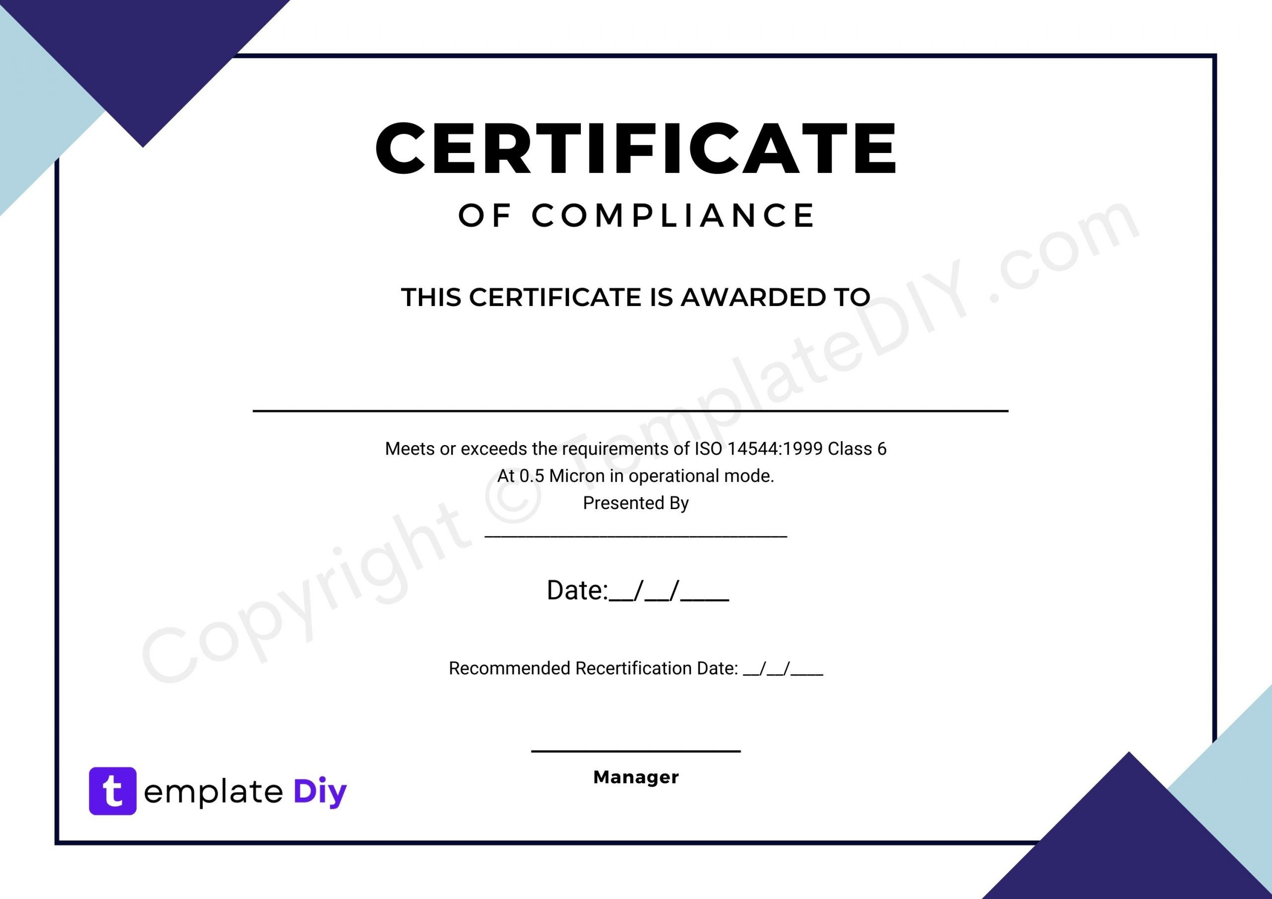 sample Compliance Certificate template