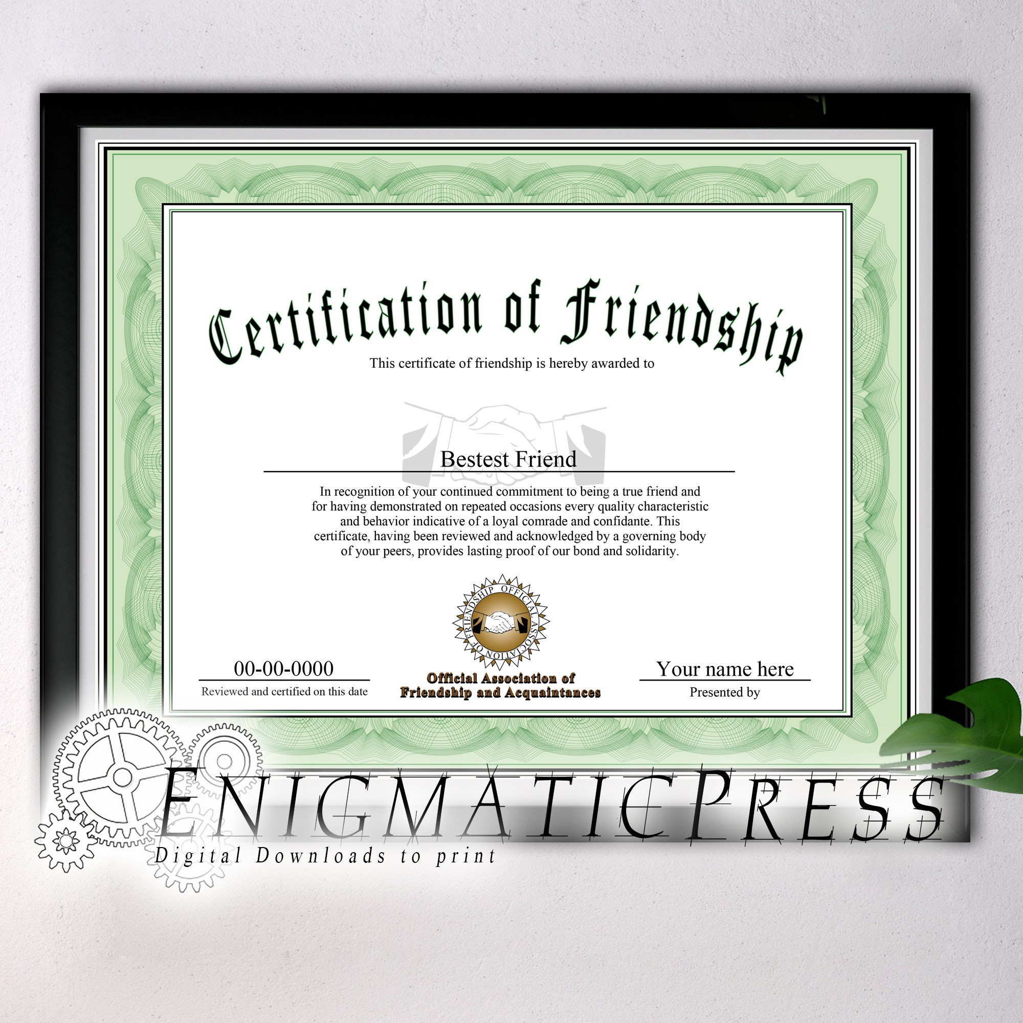 sample best friend award certificate template