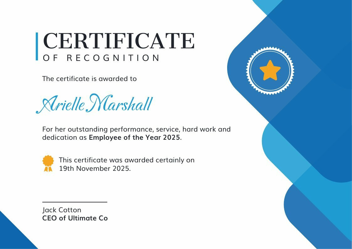 sample employee recognition certificate template