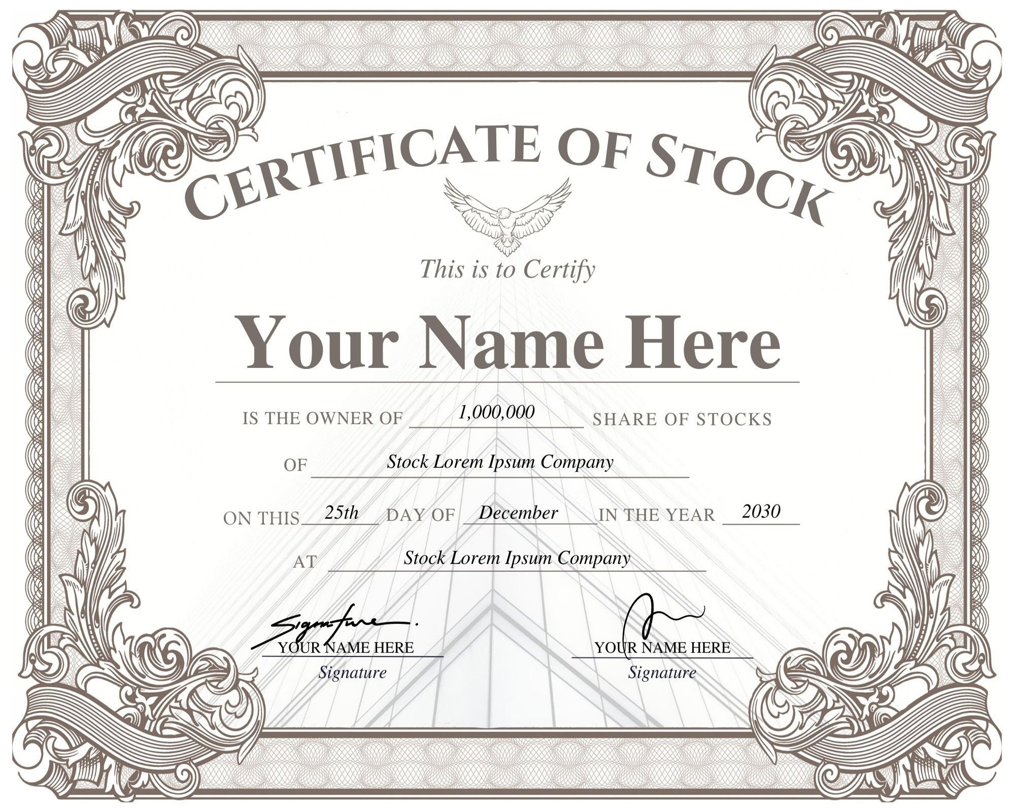 sample stock certificate template