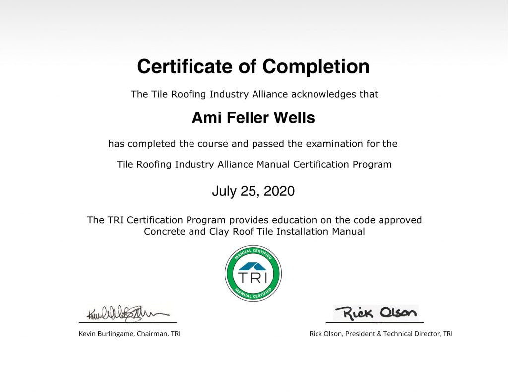 sample roof completion certificate template