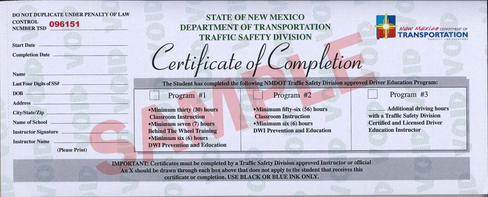 sample driver education completion certificate template