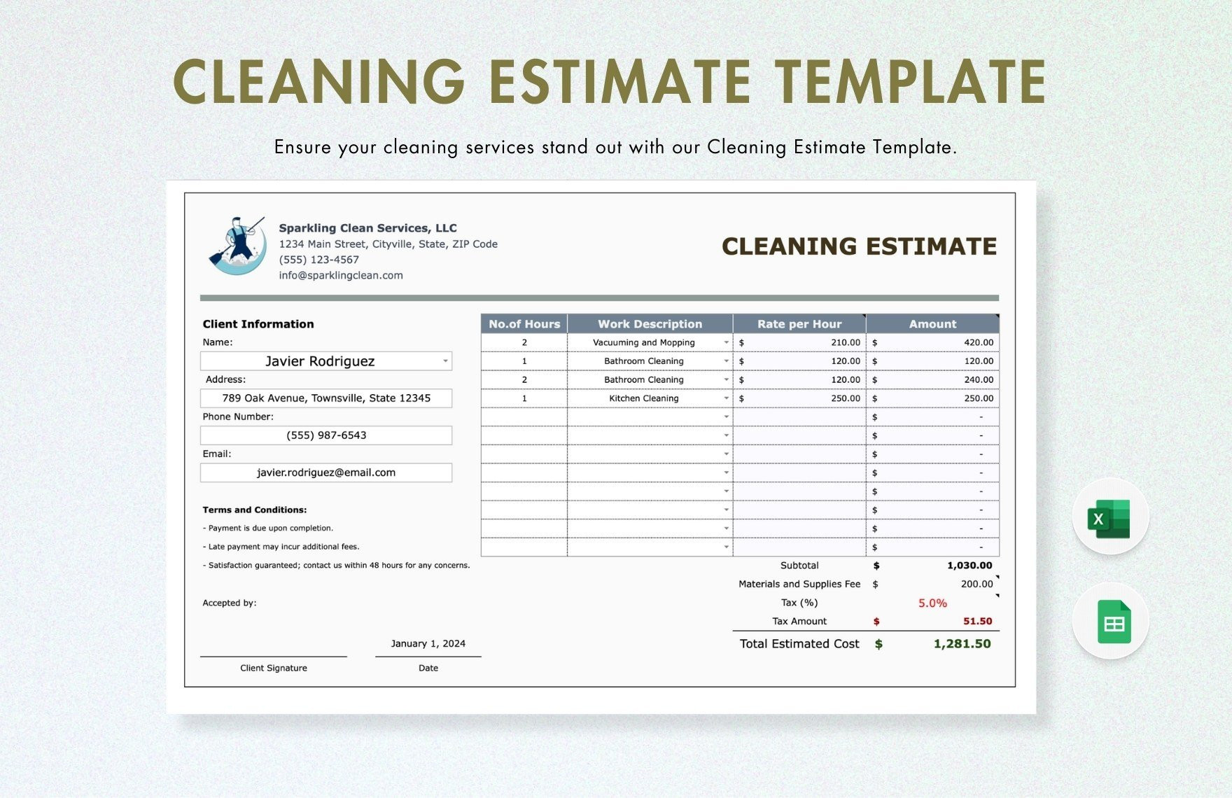 sample cleaning estimate template