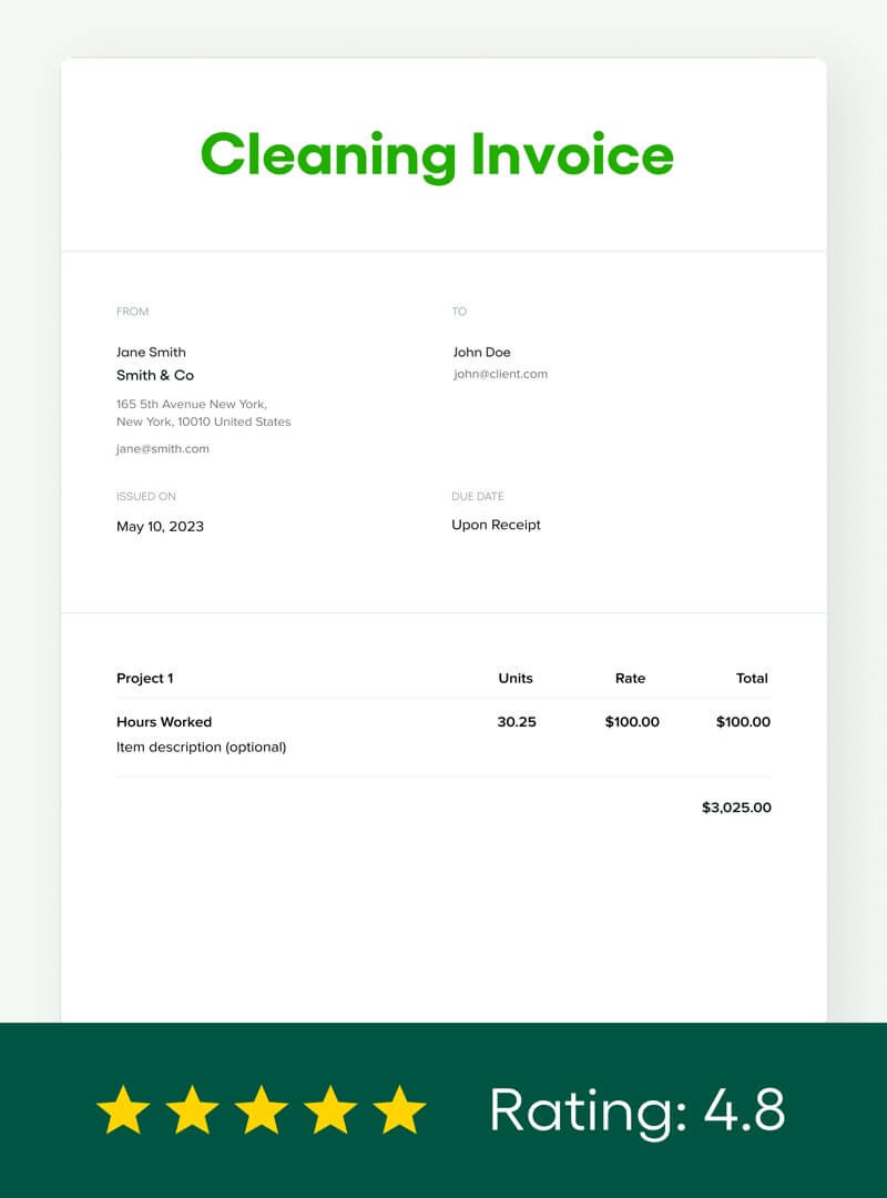 self employed cleaner invoice template