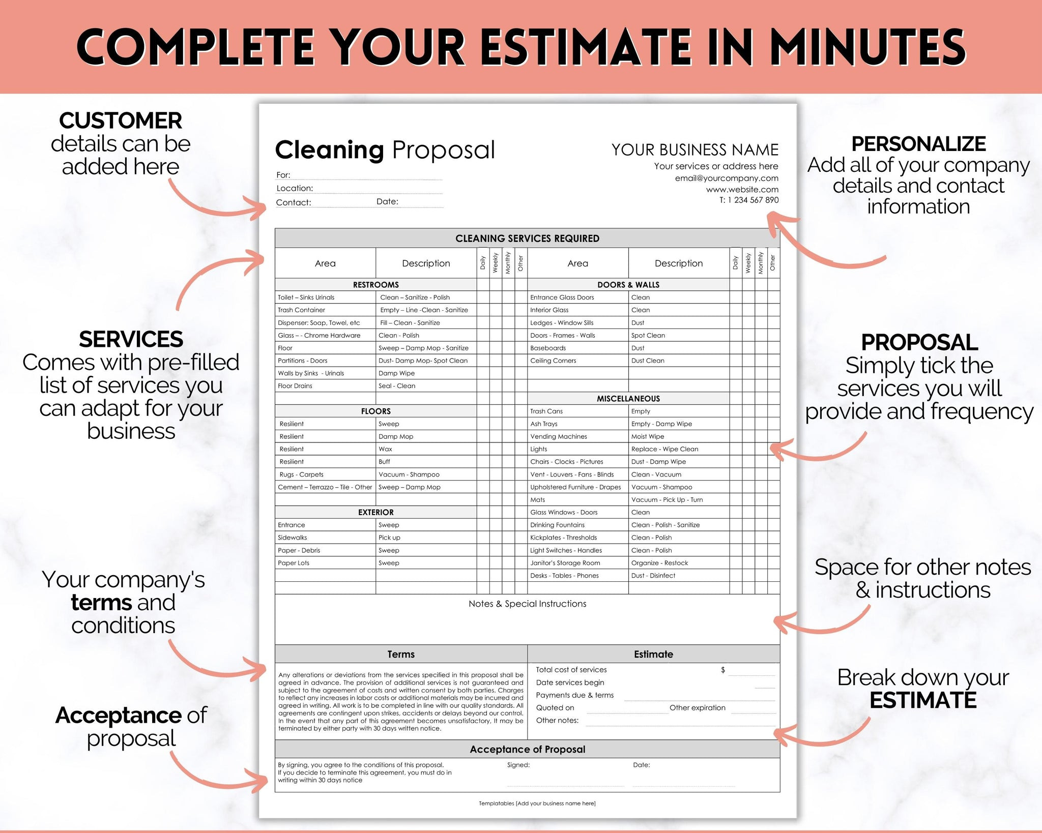 sample office cleaning estimate template