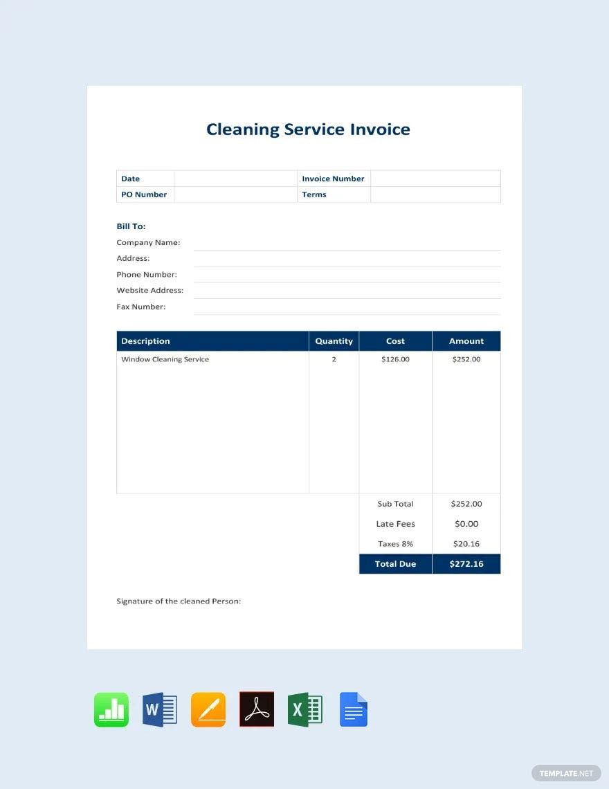 sample office cleaning invoice template