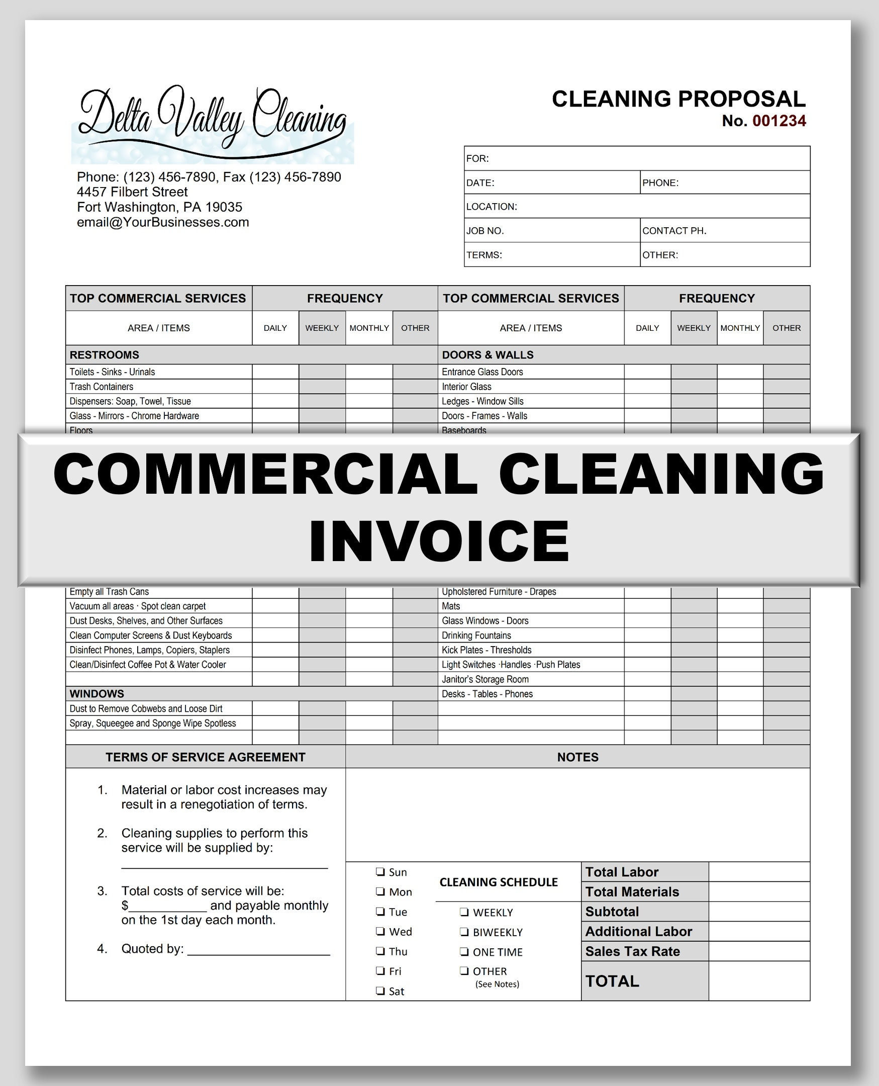 sample cleaning business invoice template