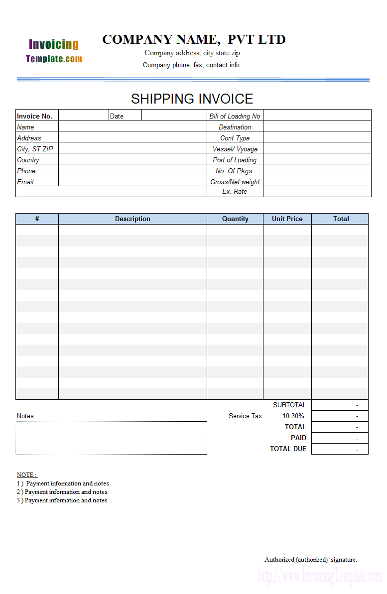 shipping invoice template