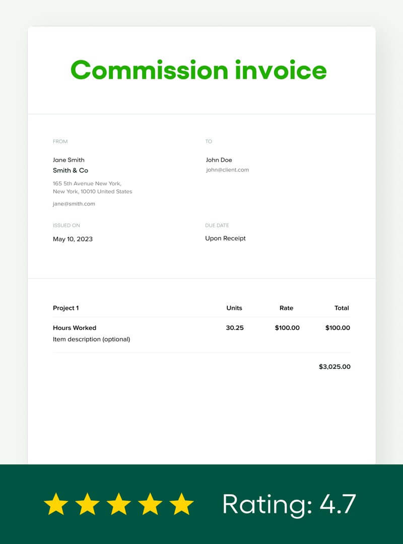 sample commission invoice template