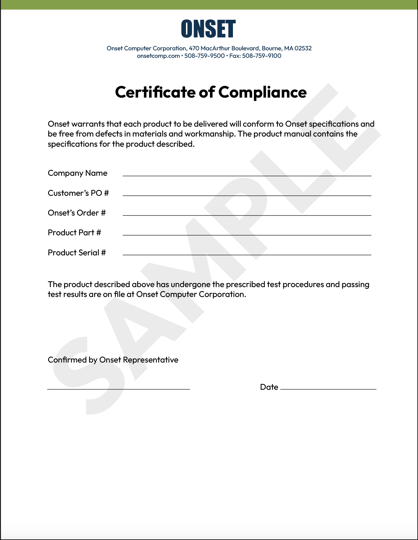 sample Compliance Certificate template