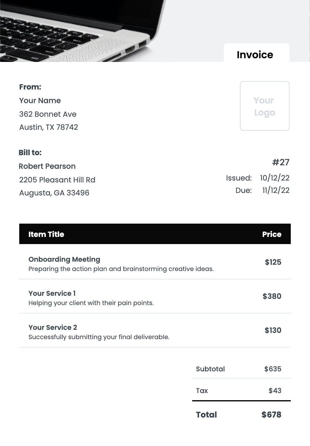 sample computer repair invoice template