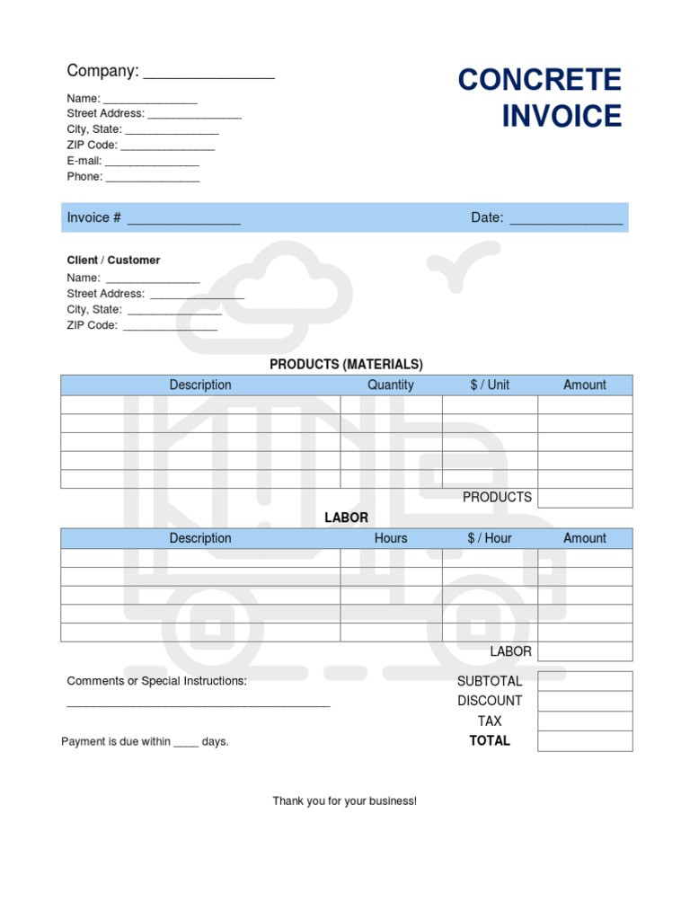 sample concrete invoice template