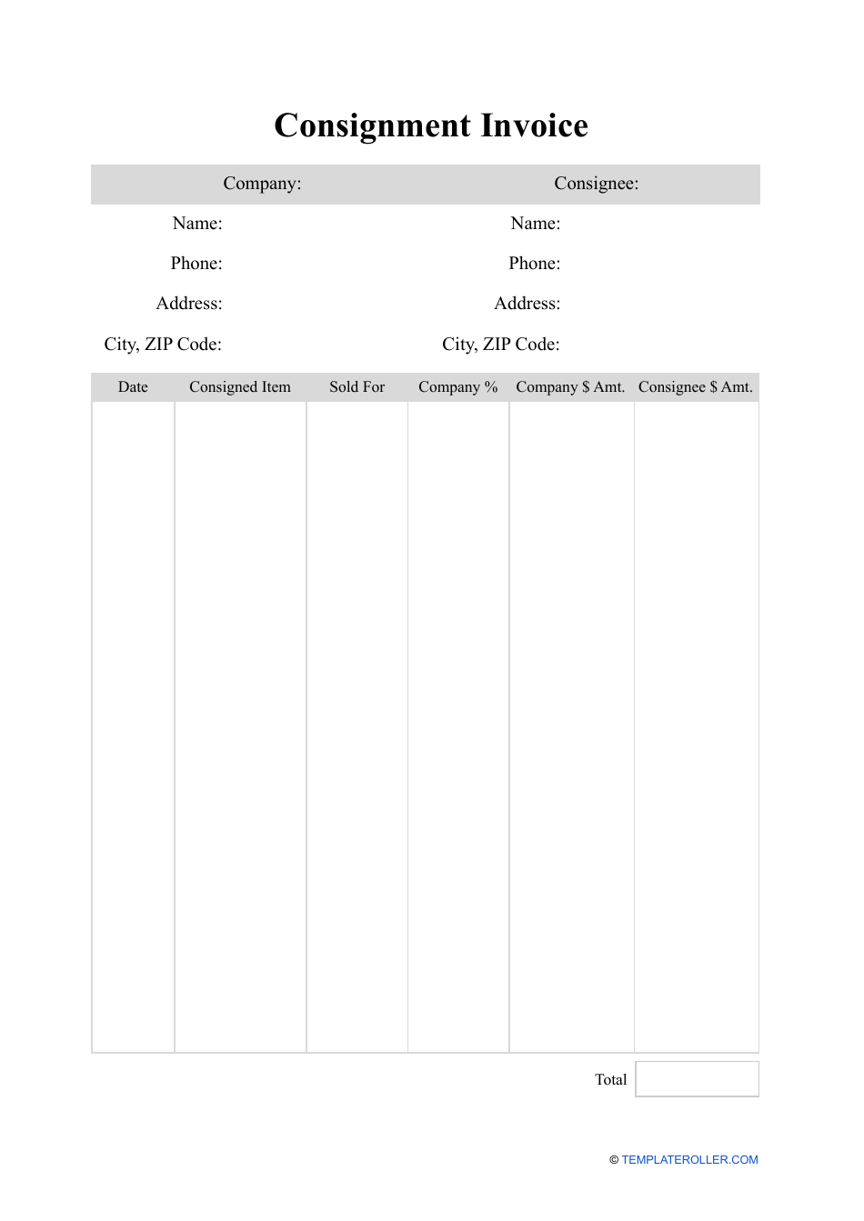 sample consignment invoice template