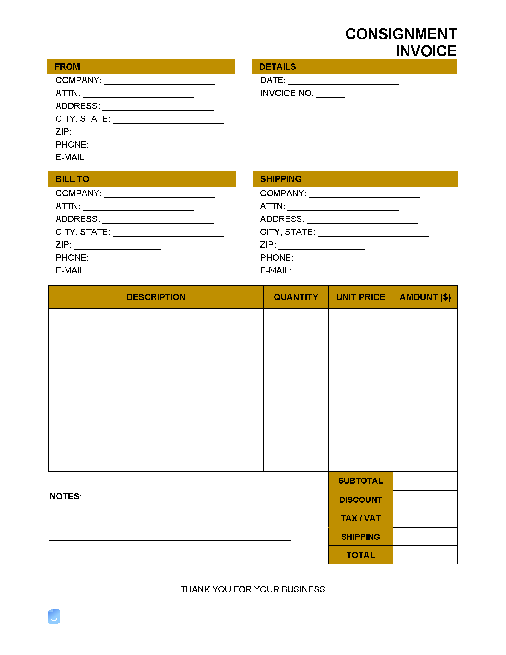 sample consignment invoice template