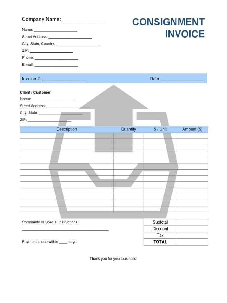 sample consignment invoice template