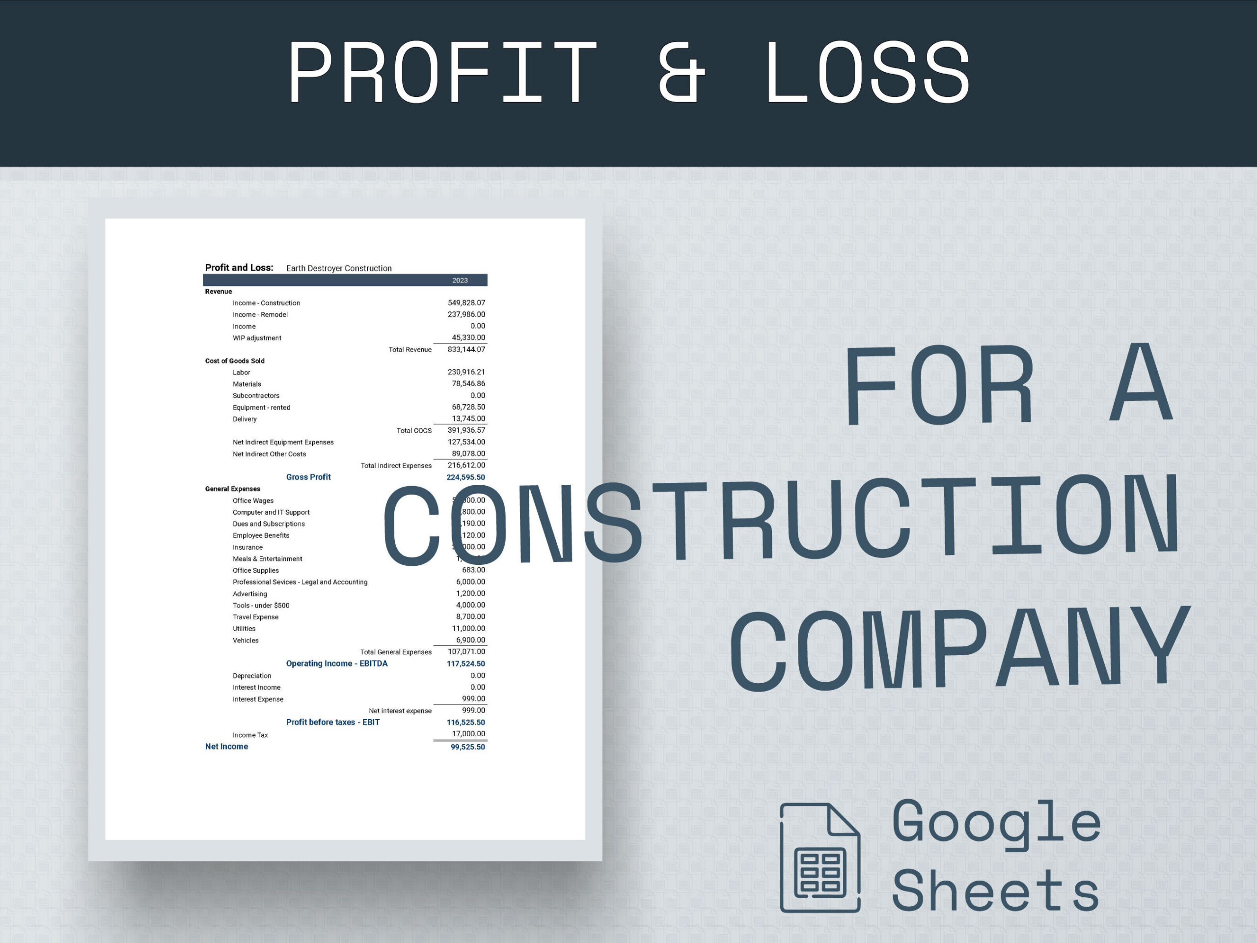 construction profit and loss statement template