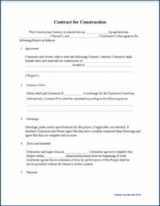 construction contract template example