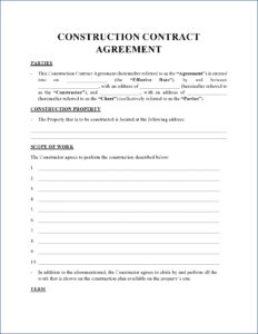 construction contract template sample