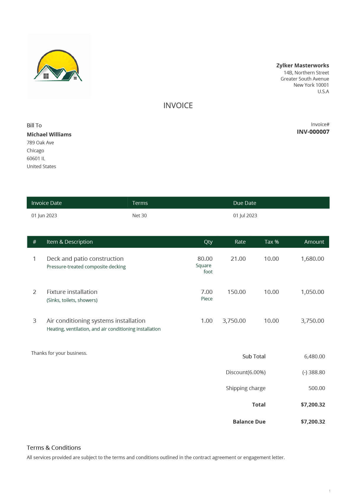 general contractor invoice template