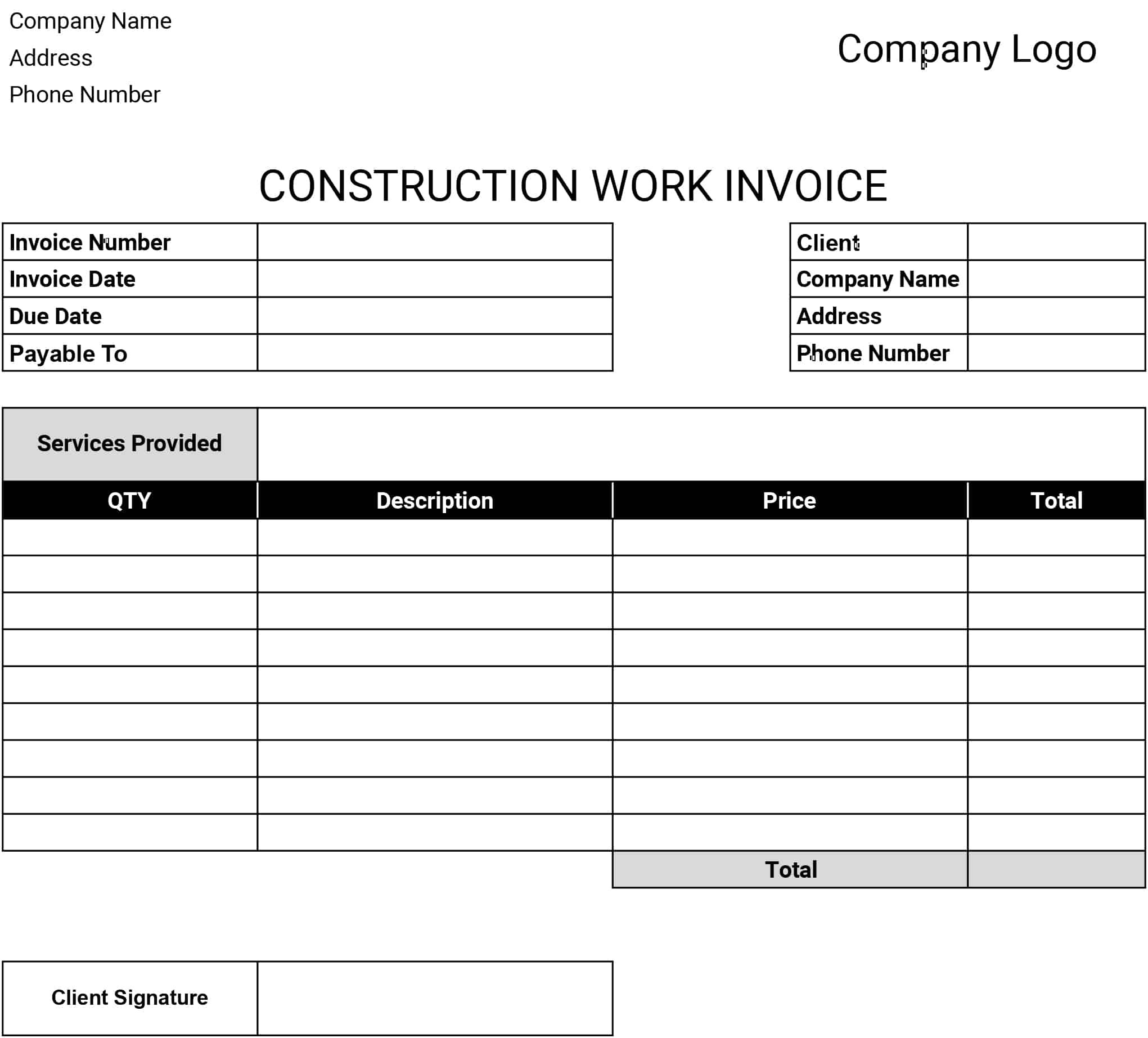 construction invoice template