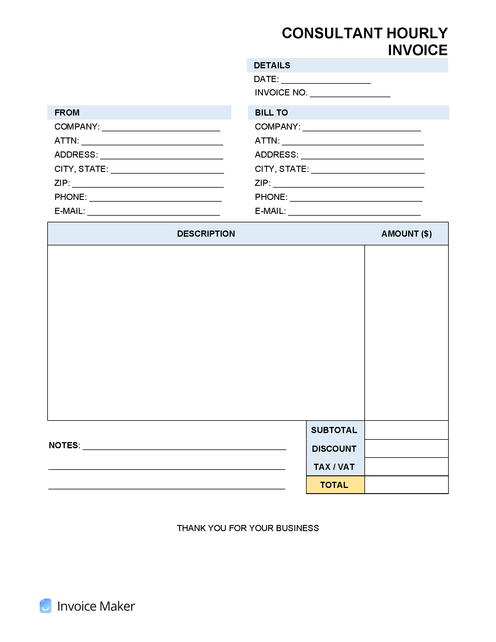 sample invoice for hourly work template