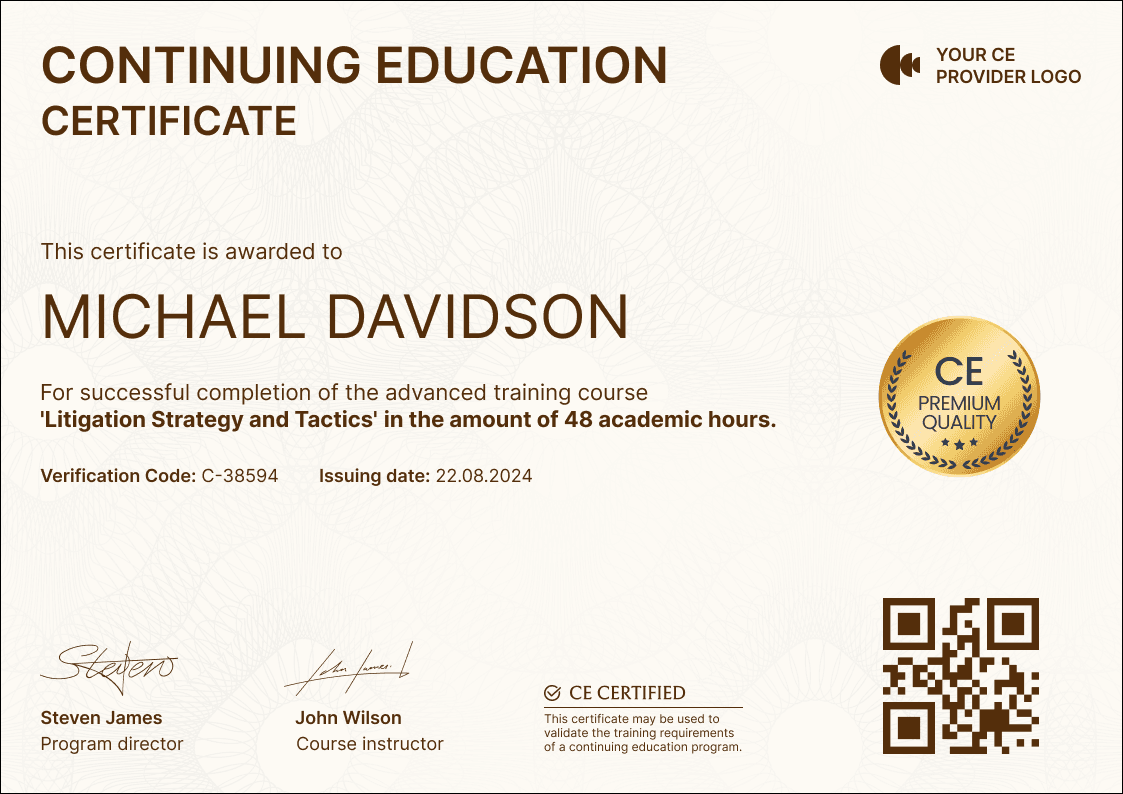 sample Continuing Education Certificate template