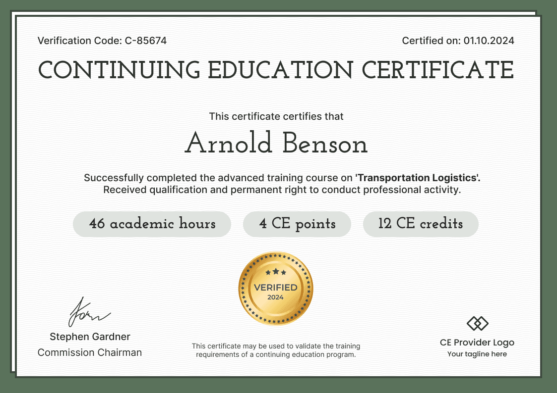 Printable Continuing Education Certificate Template