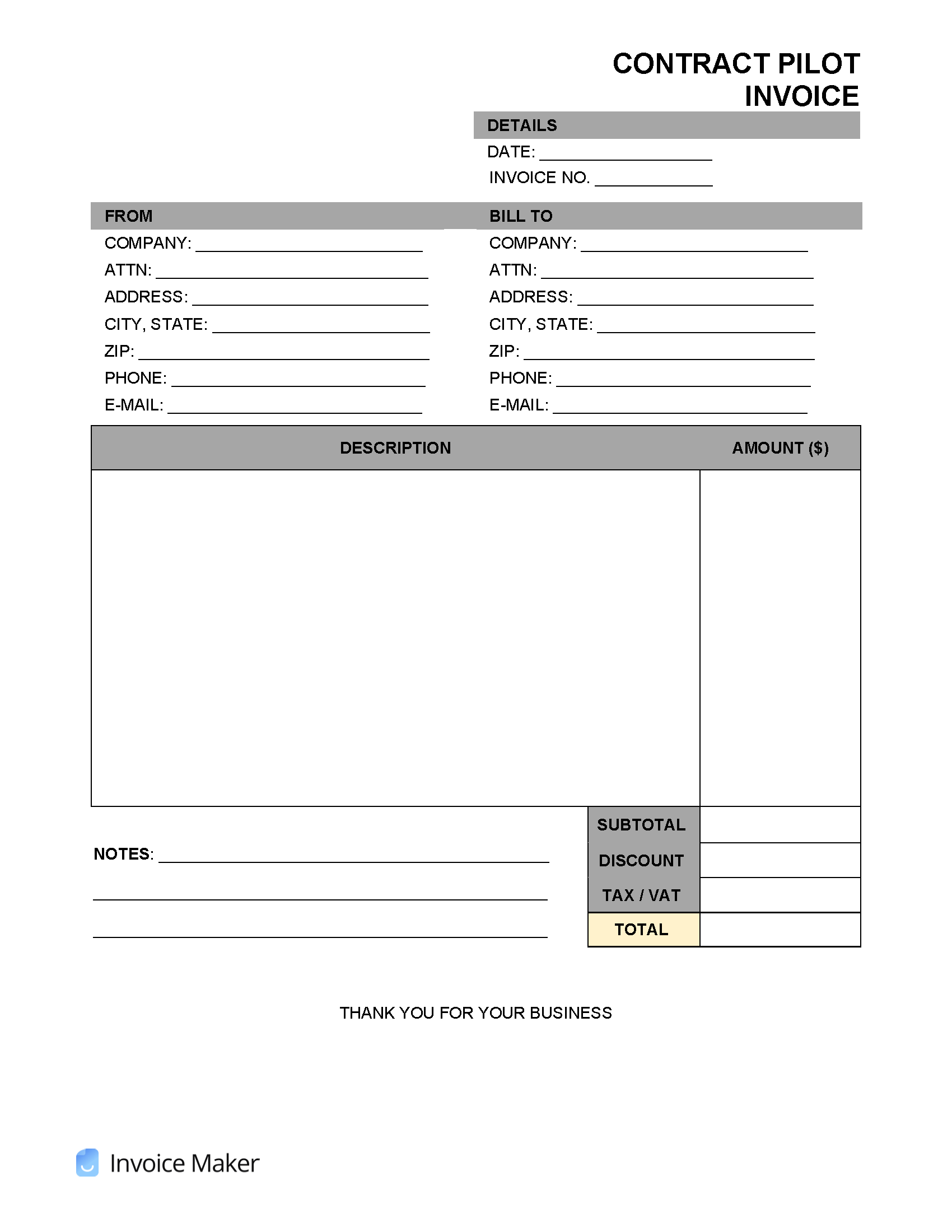 sample contract pilot invoice template