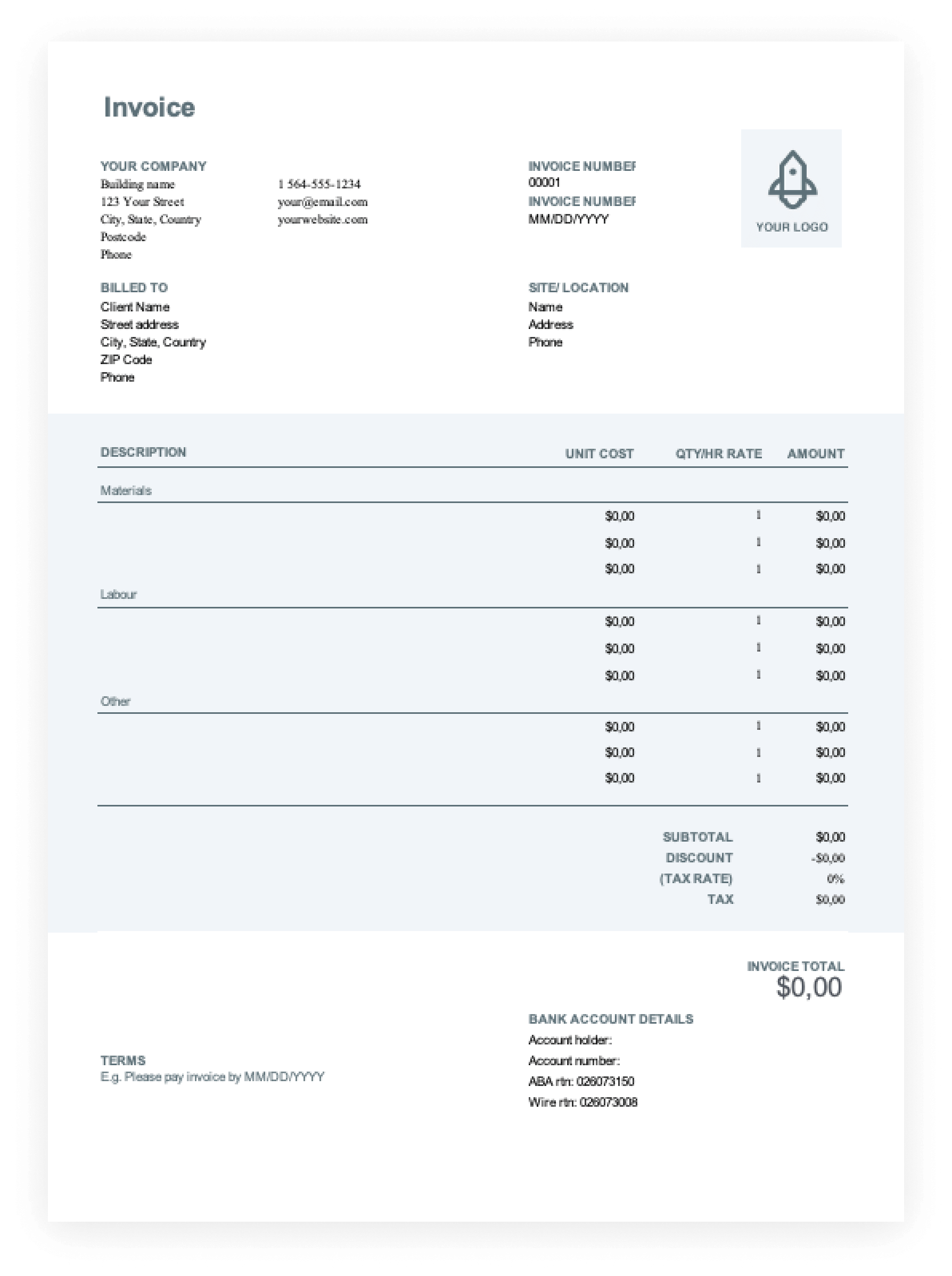 sample invoice for contractor template