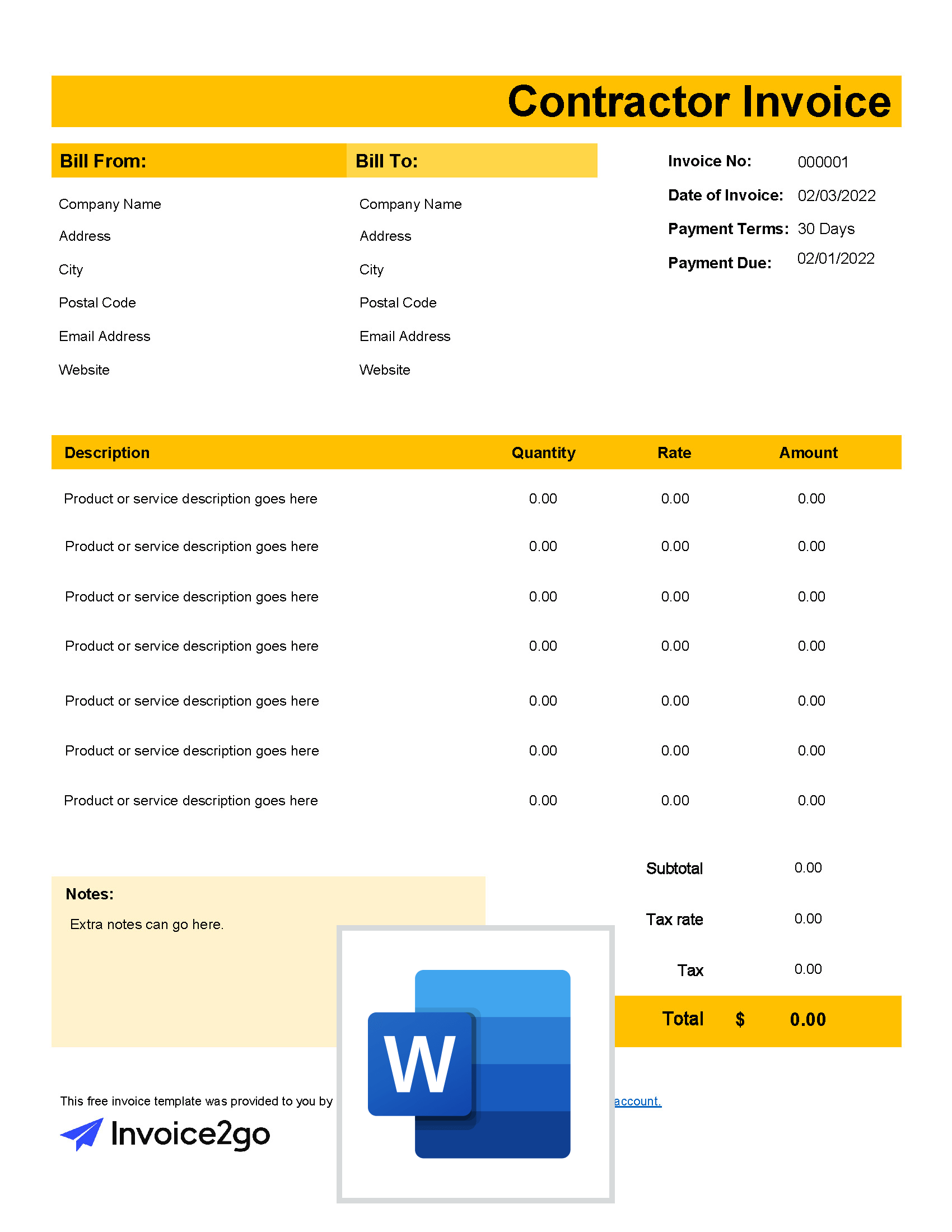 sample invoice for contractor template