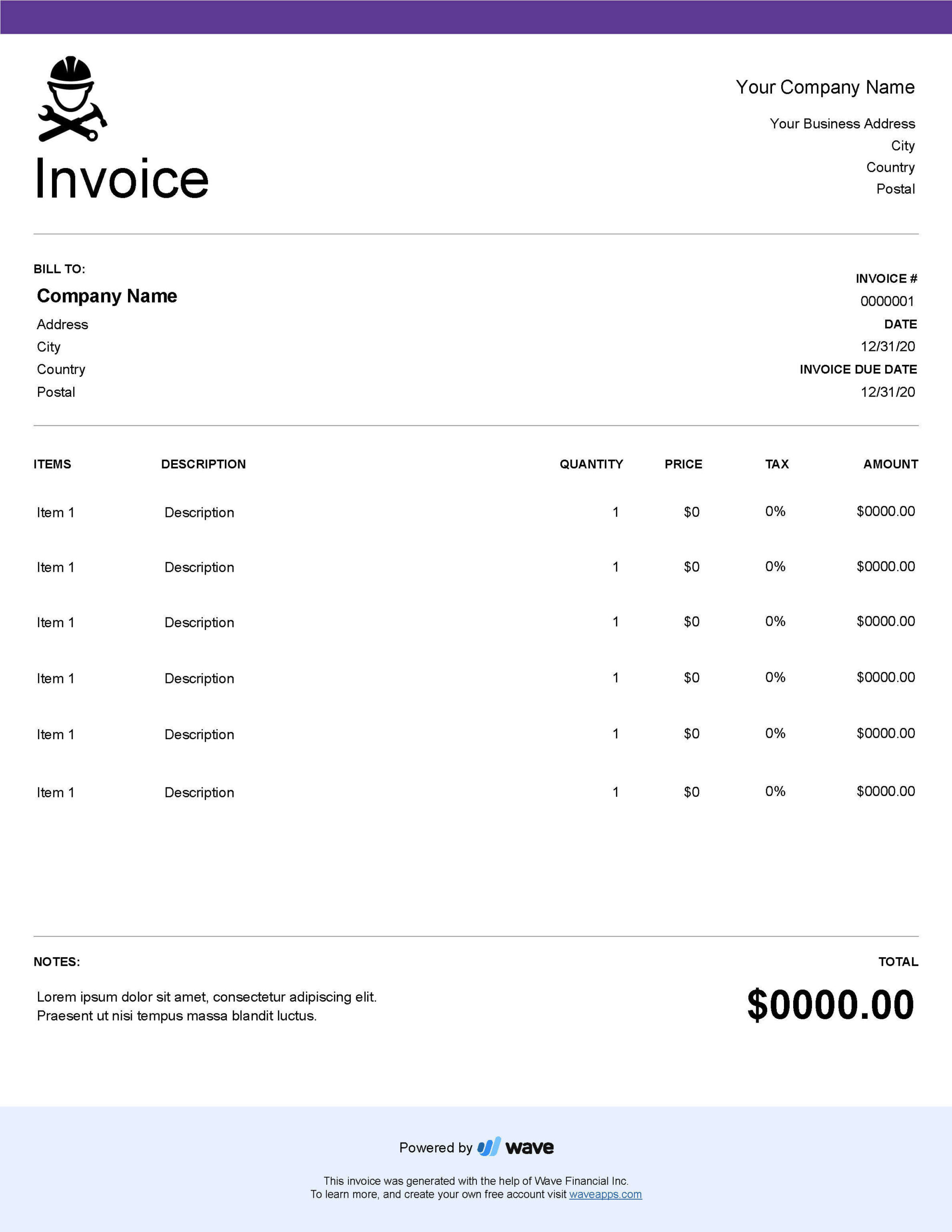 sample works invoice template