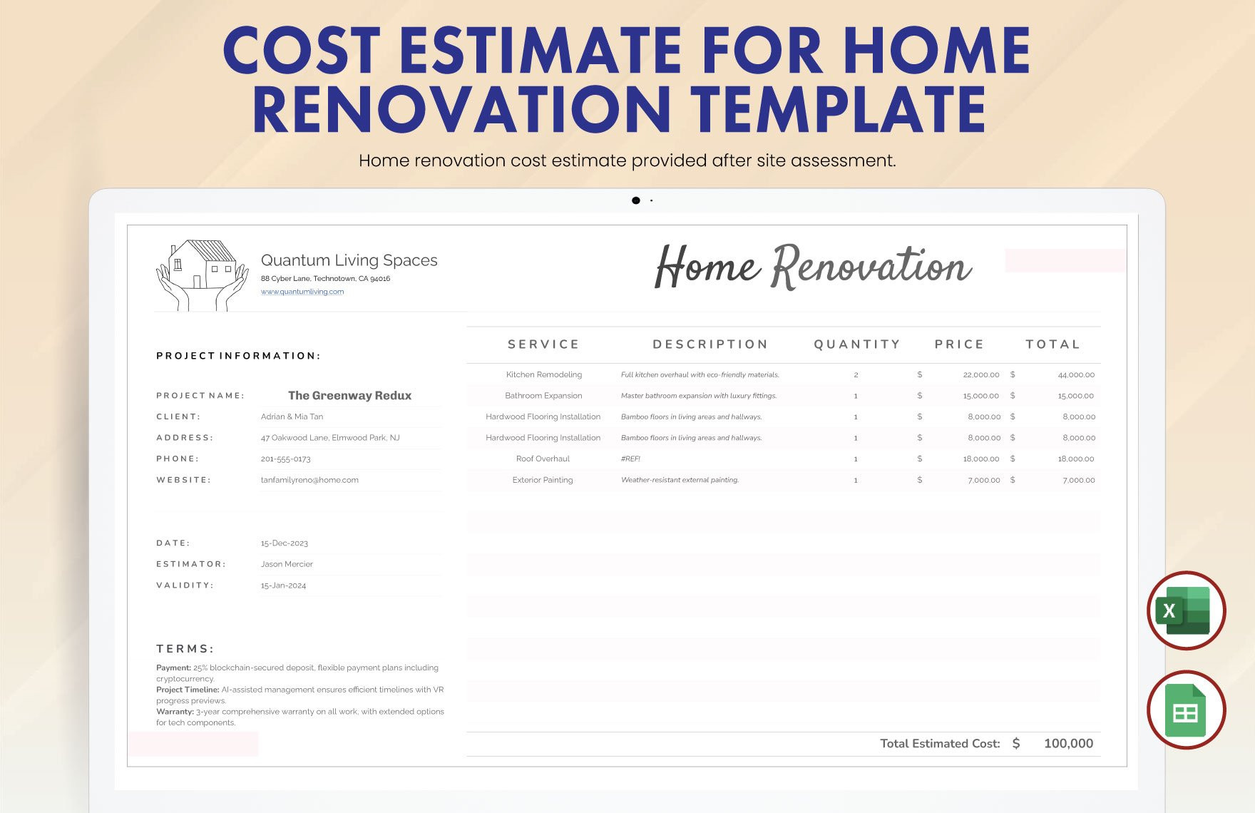 sample home renovation estimate template