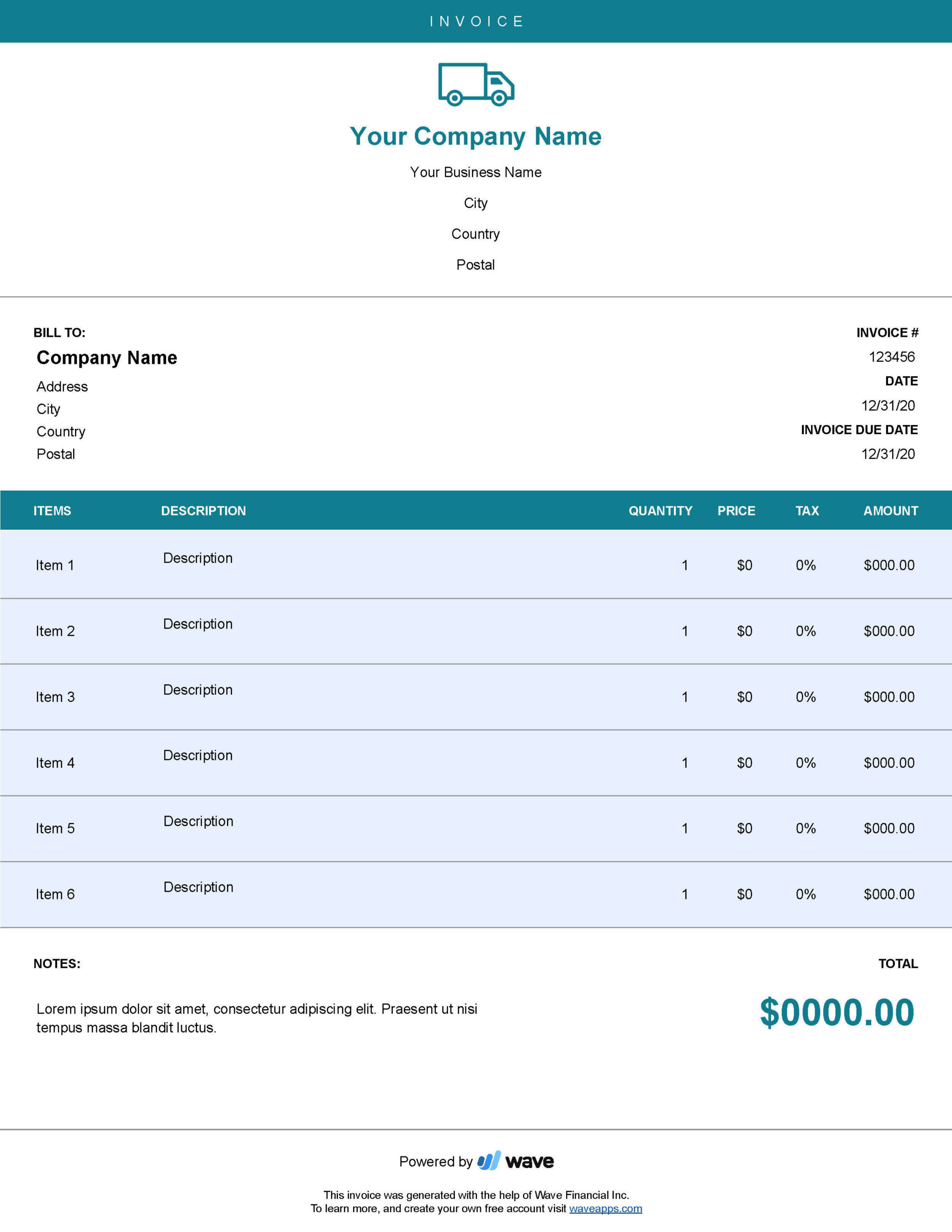 sample driver invoice template