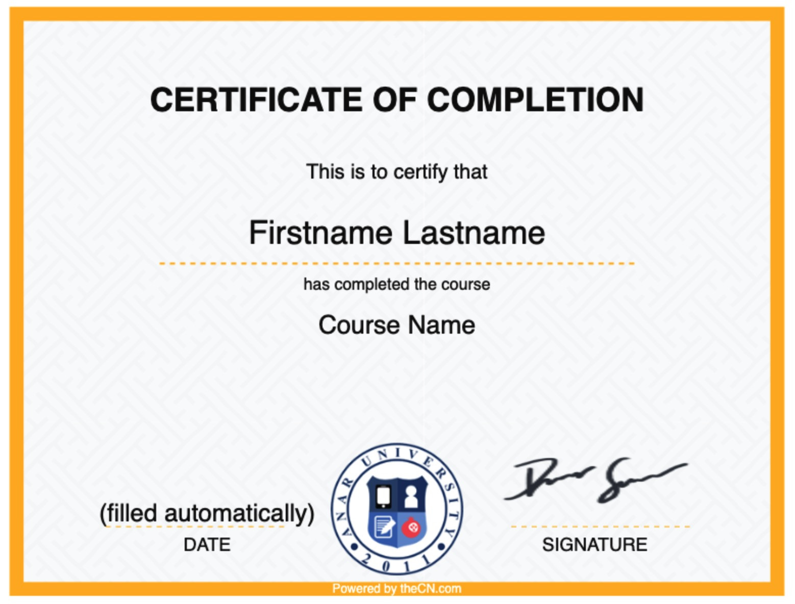 sample course completion certificate template