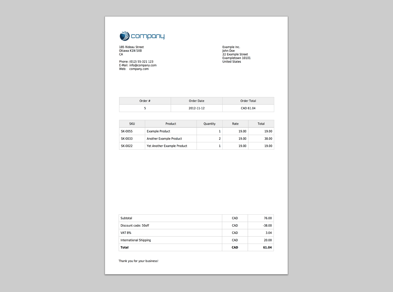 sample customized invoice template