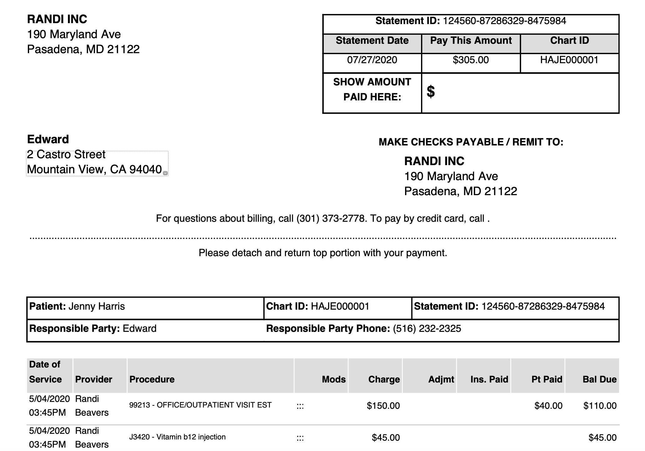 sample itemized billing statement template