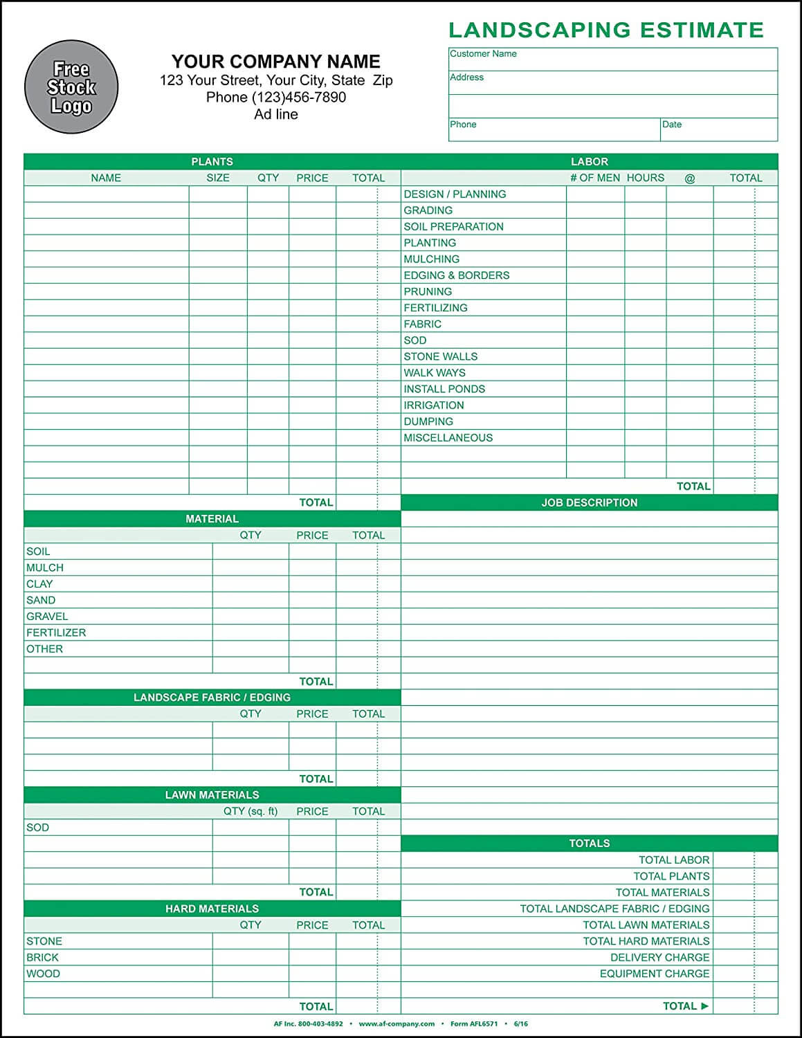 sample landscape estimate template