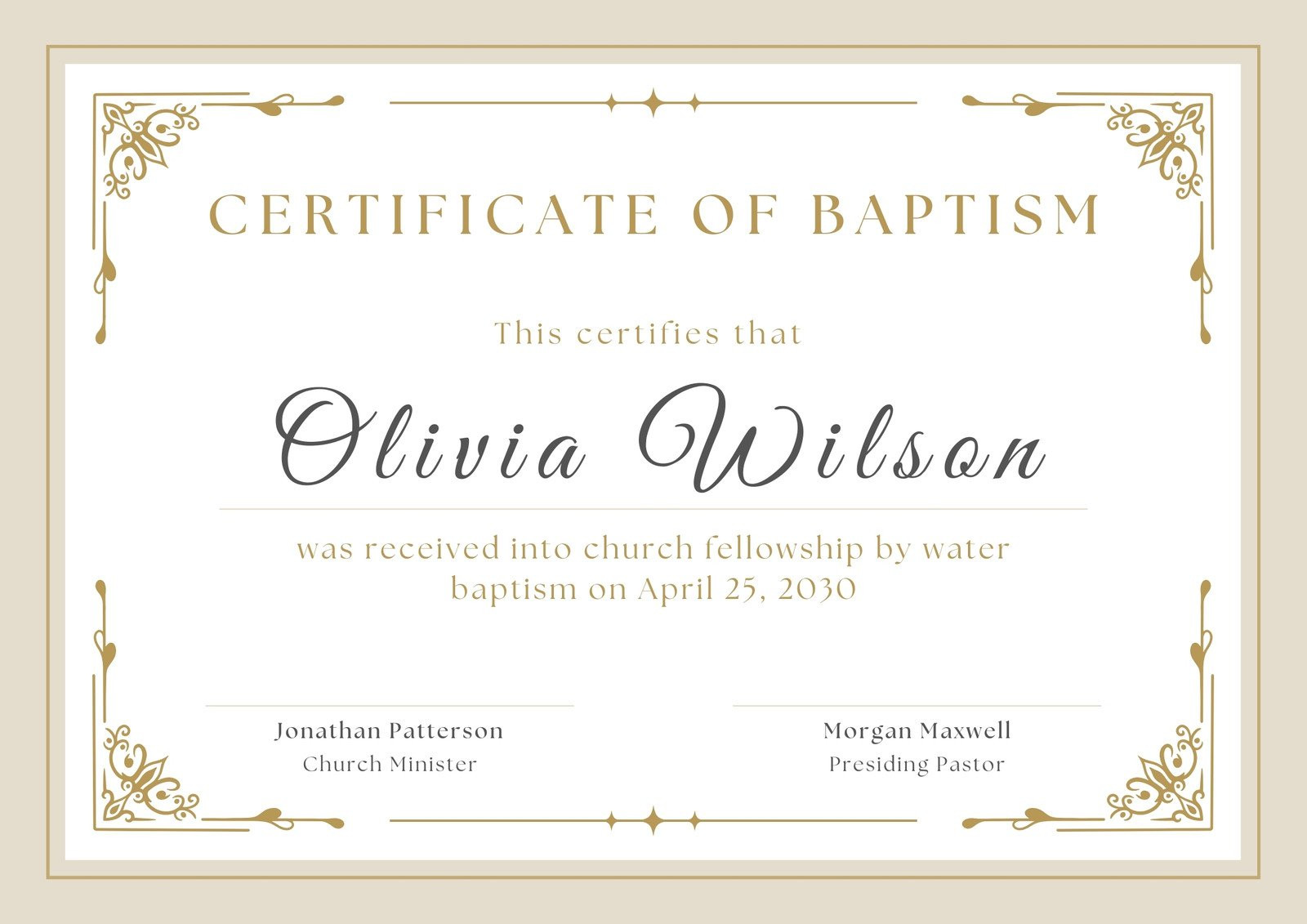 sample baptism certificate template